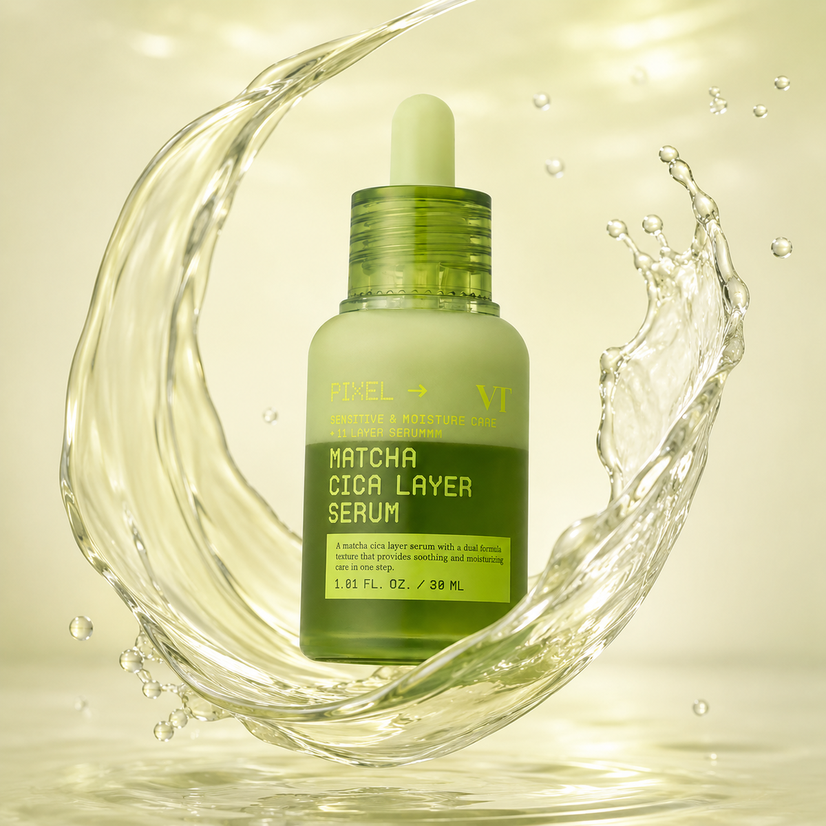 VT Matcha Cica Layer Serum facial serum 30ml for sensitive dry skin with soothing and moisturizing care