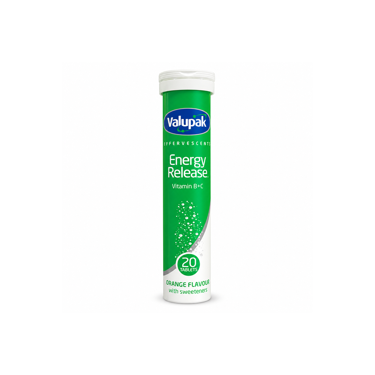 Valupak Effervescents Energy Release Vitamin B+C 20 Tablets, orange effervescent supplement for daily energy support