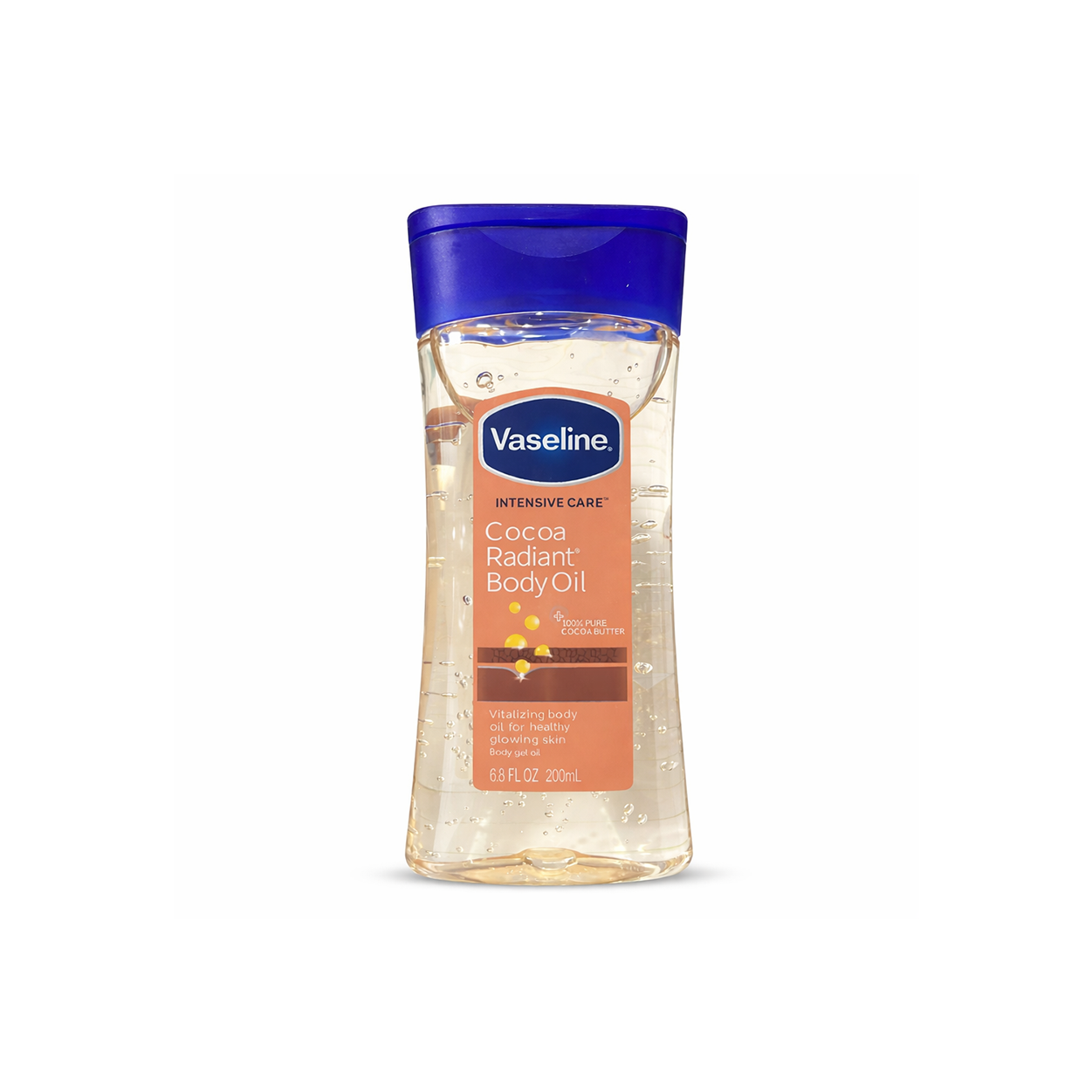 Vaseline Intensive Care Cocoa Radiant Body Oil 200ml body oil bottle for deep hydration and glowing skin