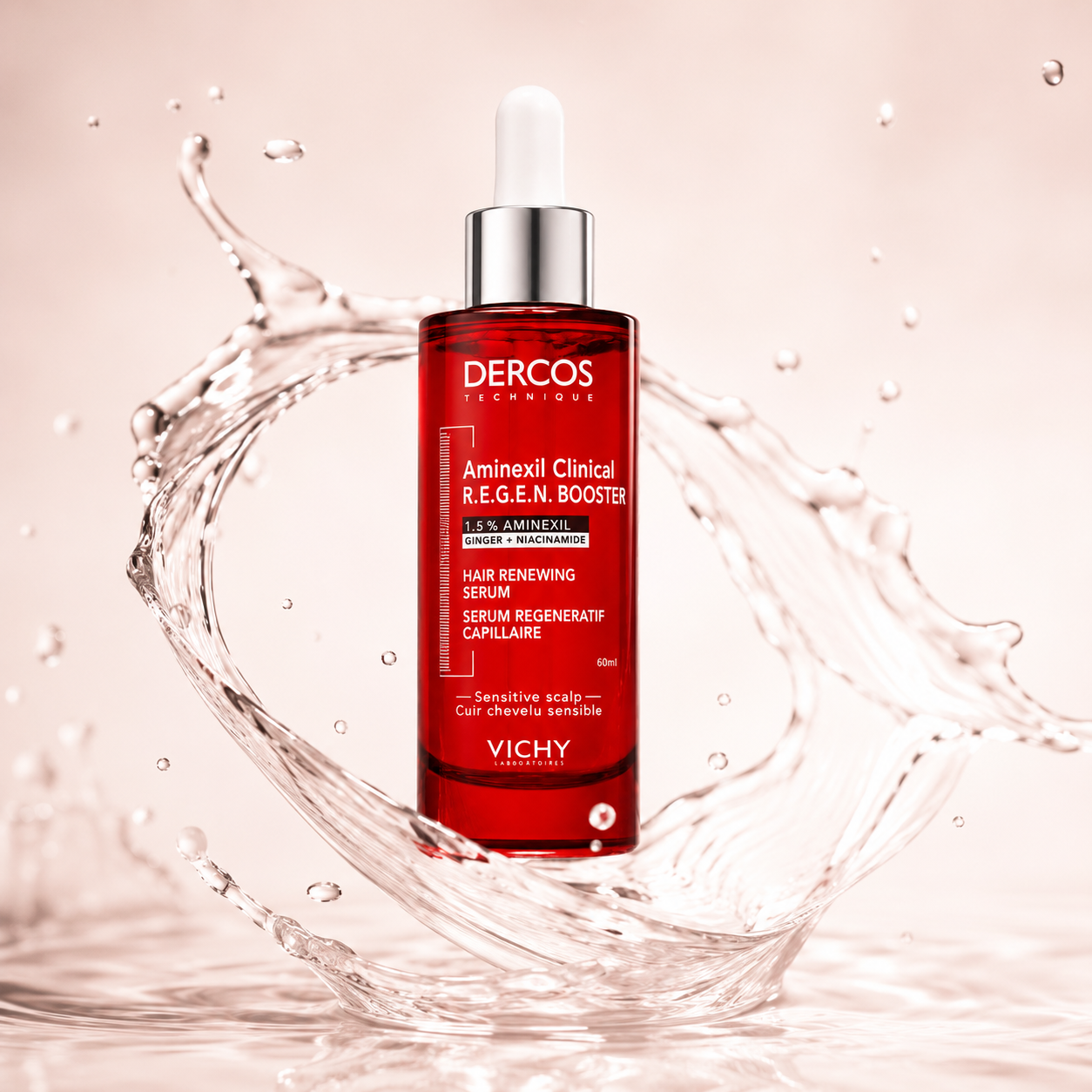 Vichy Dercos Technique Aminexil Clinical R.E.G.E.N. Booster Hair Renewing Serum 90ml anti hair fall scalp serum that helps strengthen hair roots and reduce hair fall.