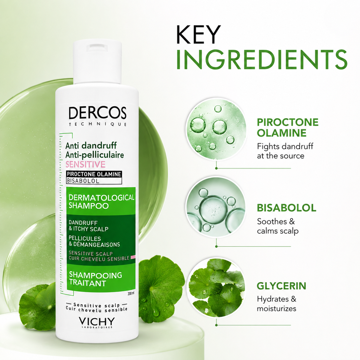 Vichy Dercos Anti-Dandruff Sensitive Scalp Shampoo 200ml for sensitive scalp and dandruff control