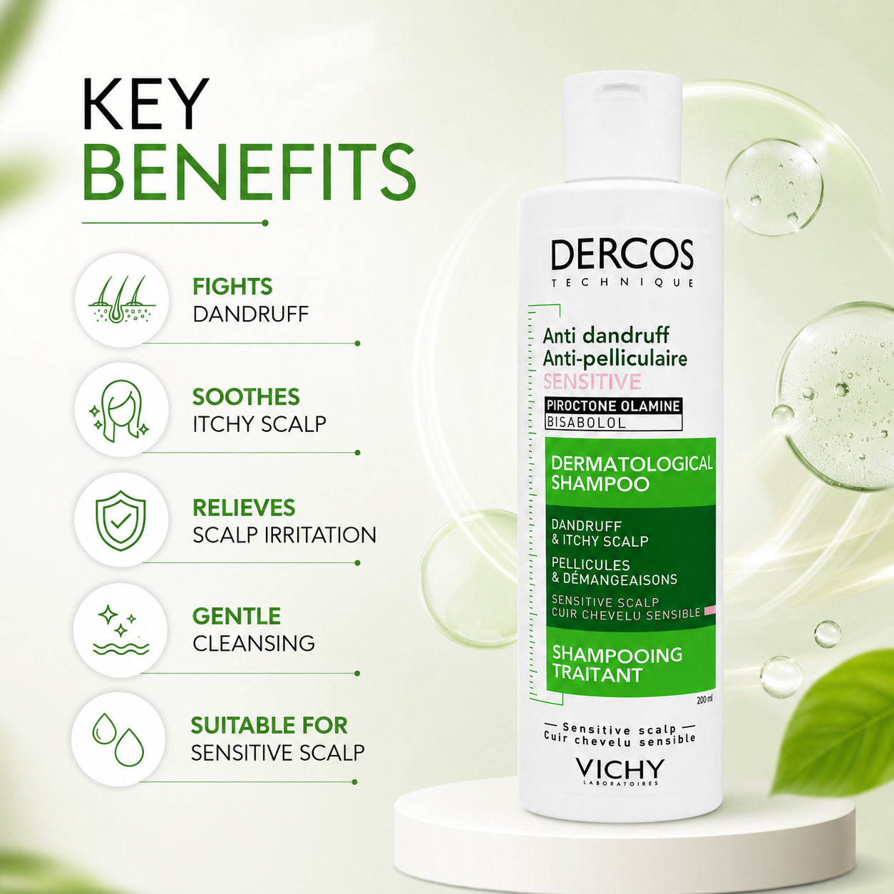 Vichy Dercos Anti-Dandruff Sensitive Scalp Shampoo 200ml for sensitive scalp and dandruff control