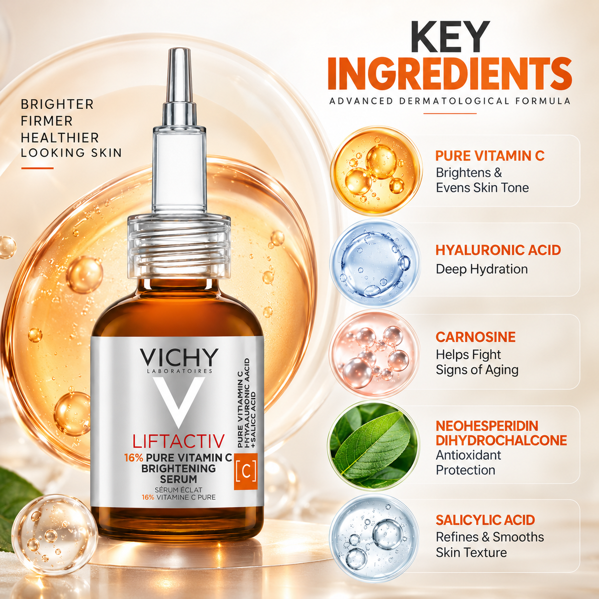 Vichy Liftactiv 16% Pure Vitamin C Brightening Serum 20ml for brighter, hydrated, smoother-looking skin