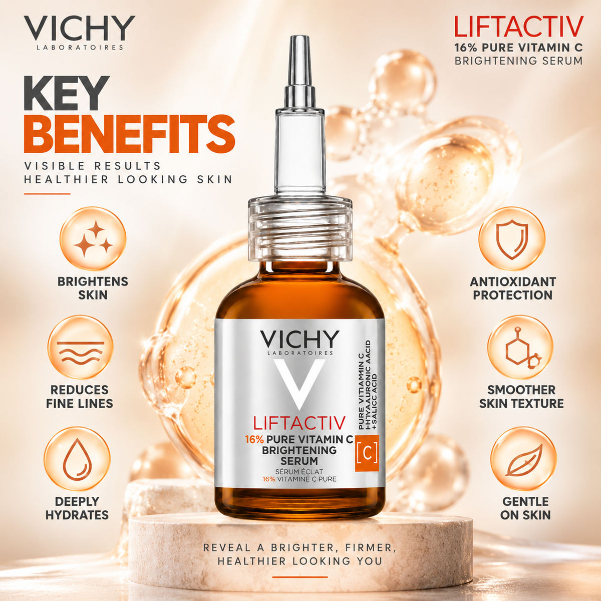 Vichy Liftactiv 16% Pure Vitamin C Brightening Serum 20ml for brighter, hydrated, smoother-looking skin