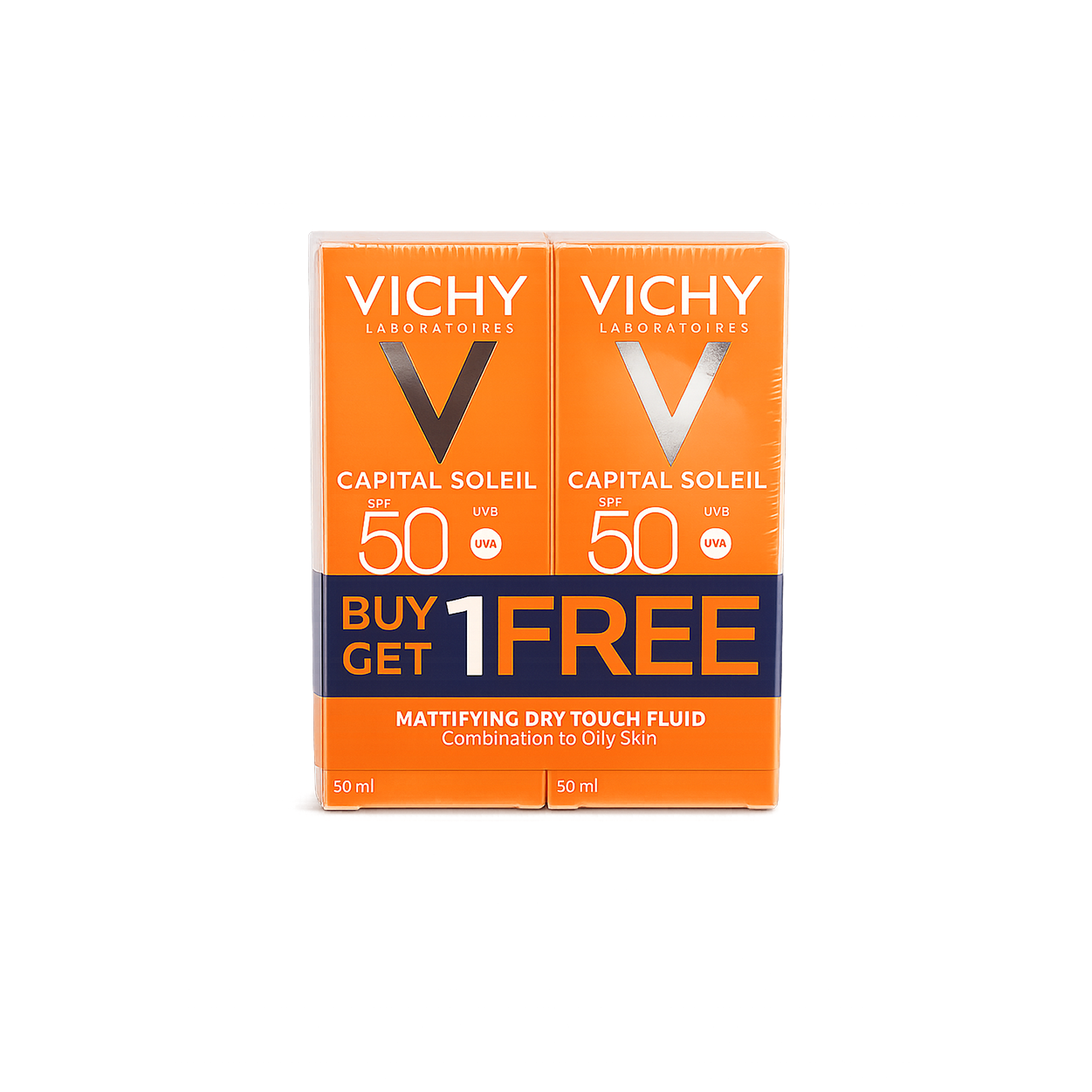 Vichy Capital Soleil Dry Touch Protective Face Fluid SPF 50+ UVB/UVA 1 + 1 Offer 2 × 50ml face sunscreen with lightweight matte protection for oily skin