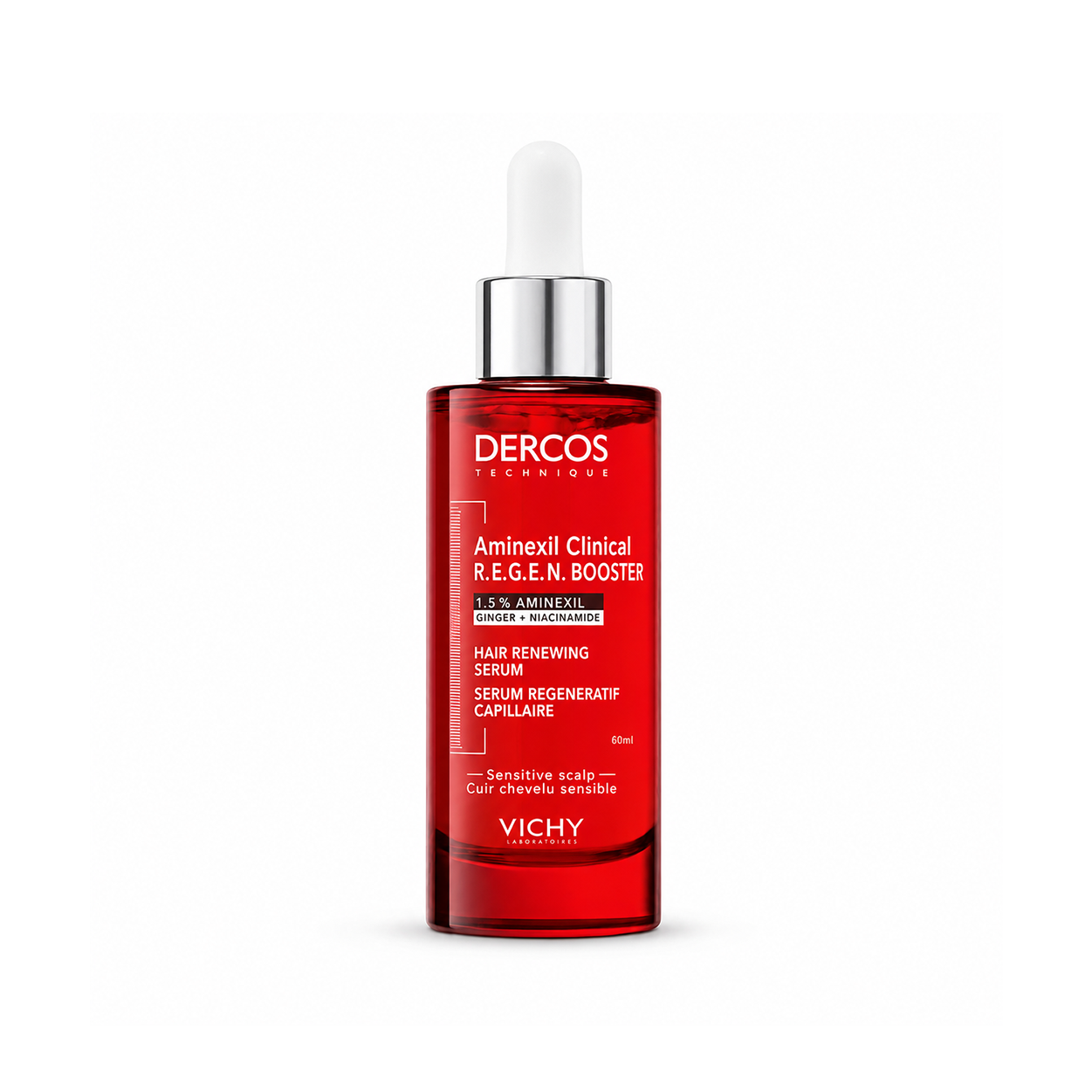Vichy Dercos Technique Aminexil Clinical R.E.G.E.N. Booster Hair Renewing Serum 90ml anti hair fall scalp serum that helps strengthen hair roots and reduce hair fall.