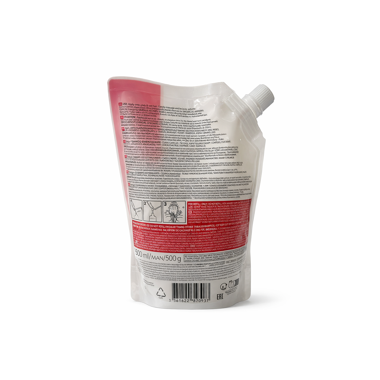 Vichy Dercos Energy+ Stimulating Anti Hair Loss Shampoo refill pouch 500ml for strengthening hair roots and reducing hair fall