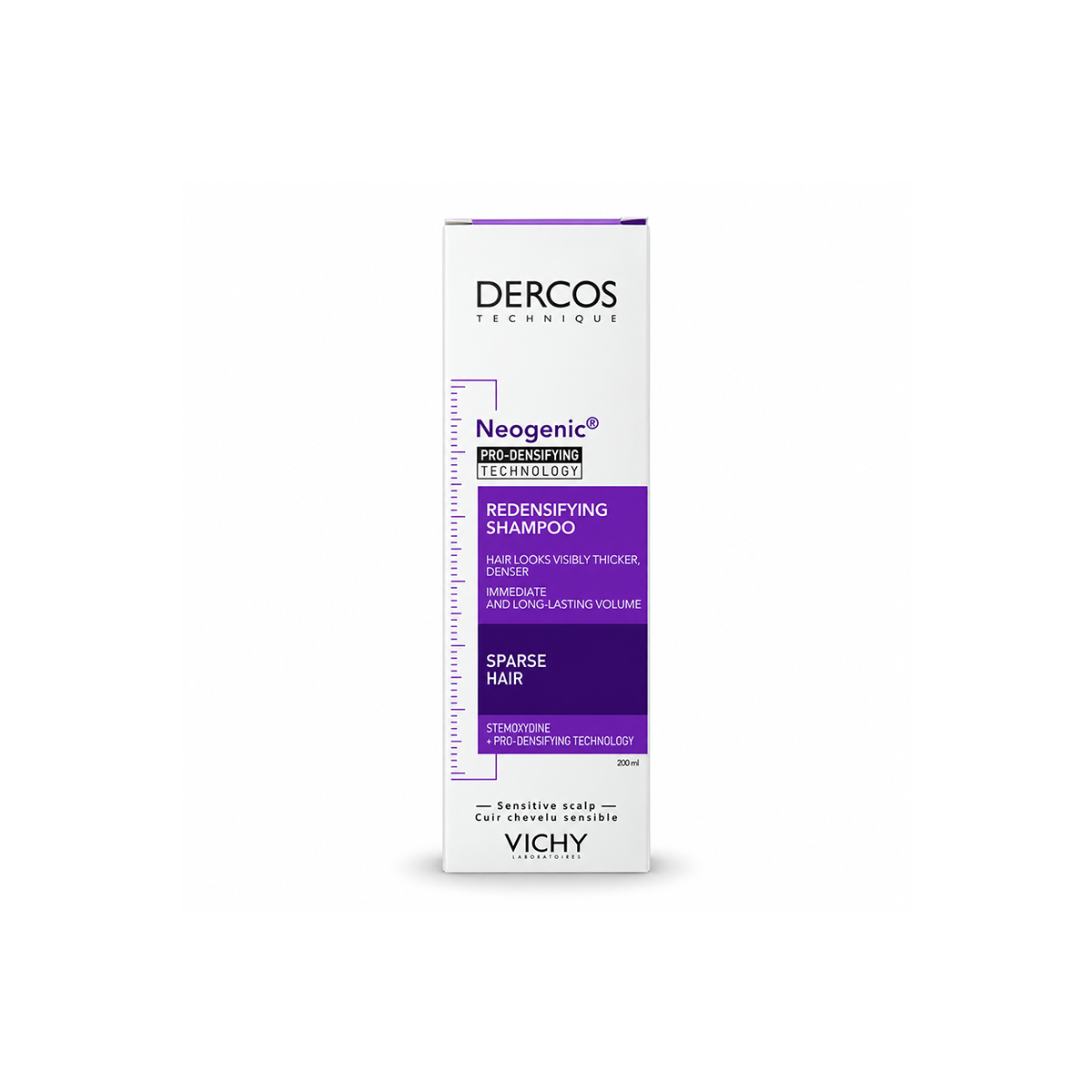 Vichy Dercos Neogenic Redensifying Shampoo 200ml for sparse hair, helping create a thicker, denser appearance