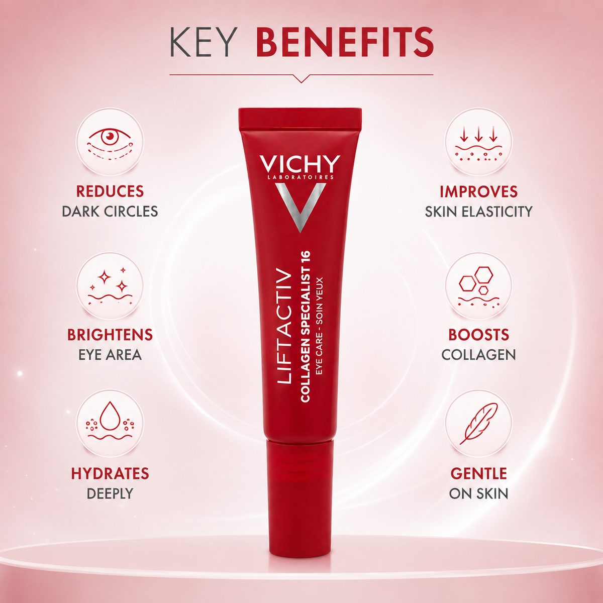 Vichy Liftactiv Collagen Specialist 16 Eye Care anti-aging eye cream 15ml helps reduce wrinkles, crow's feet and dark circles.