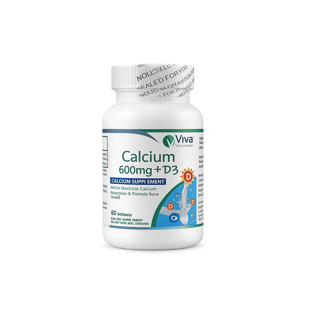 Viva Nutraceuticals Calcium 600mg + D3 calcium supplement softgels 60 count for bone strength and calcium absorption support