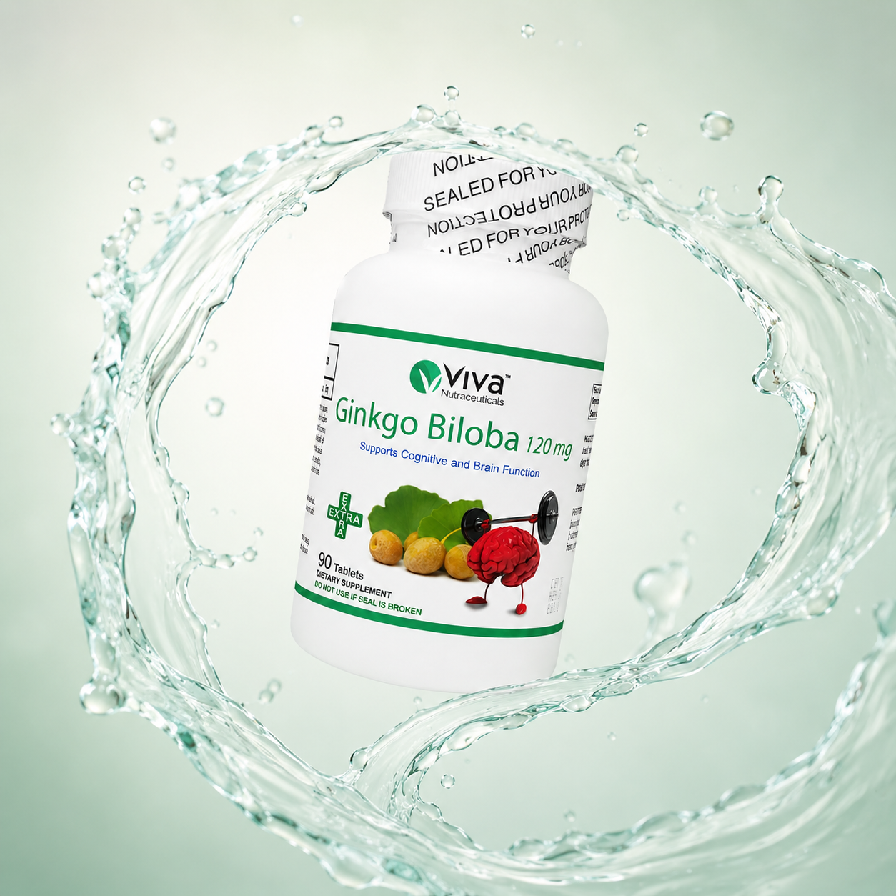 Viva Nutraceuticals Ginkgo Biloba 120mg brain support supplement tablets 90 count for memory, focus, and cognitive function support