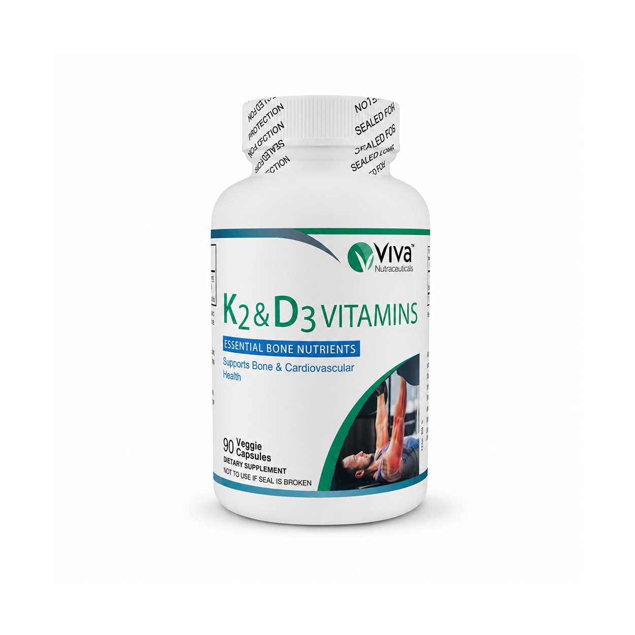Viva Nutraceuticals K2 & D3 Vitamins veggie capsules for bone and cardiovascular support 90 capsules supplement bottle