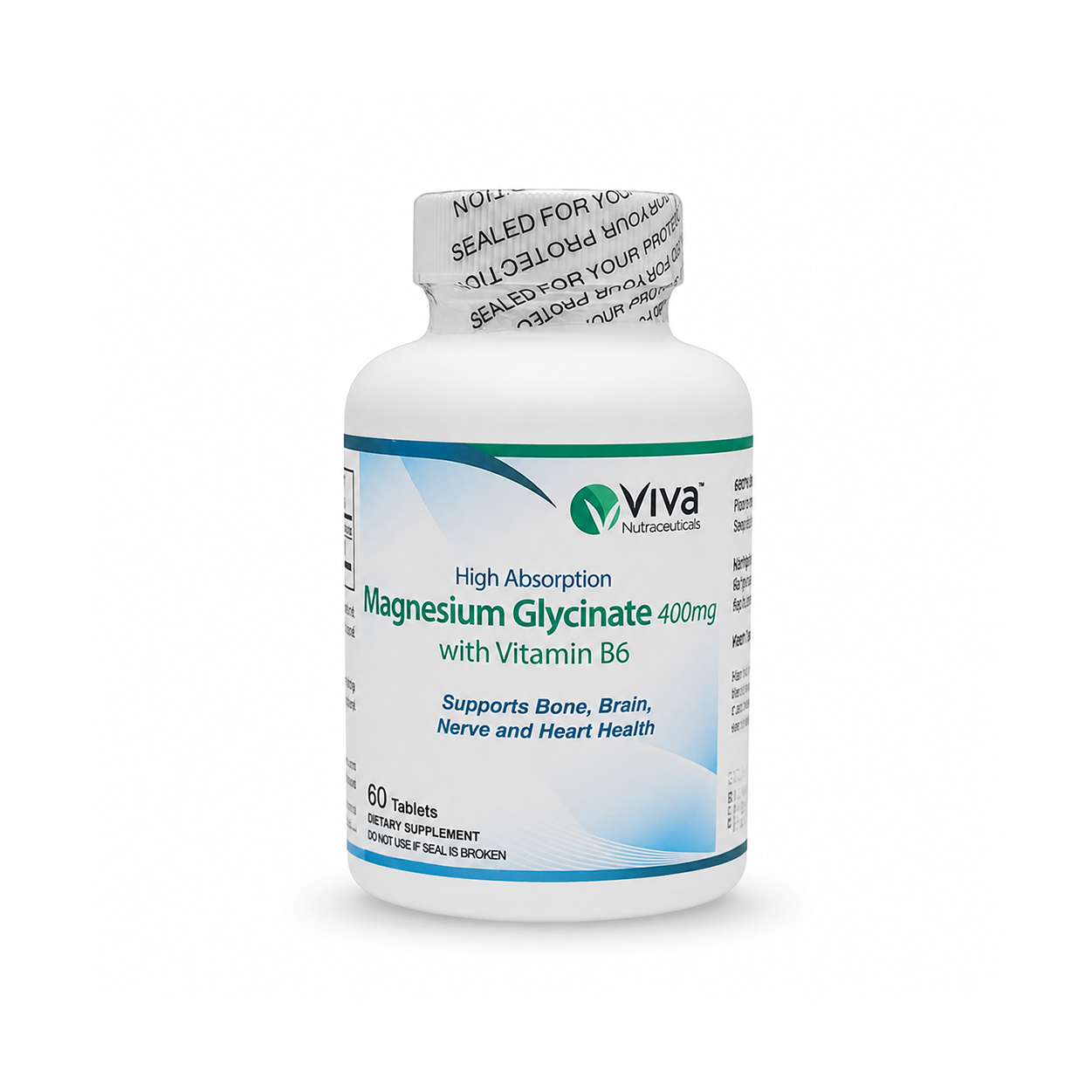 Viva Nutraceuticals Magnesium Glycinate 400mg with Vitamin B6 tablets supplement for muscle and nerve support 60 tablets