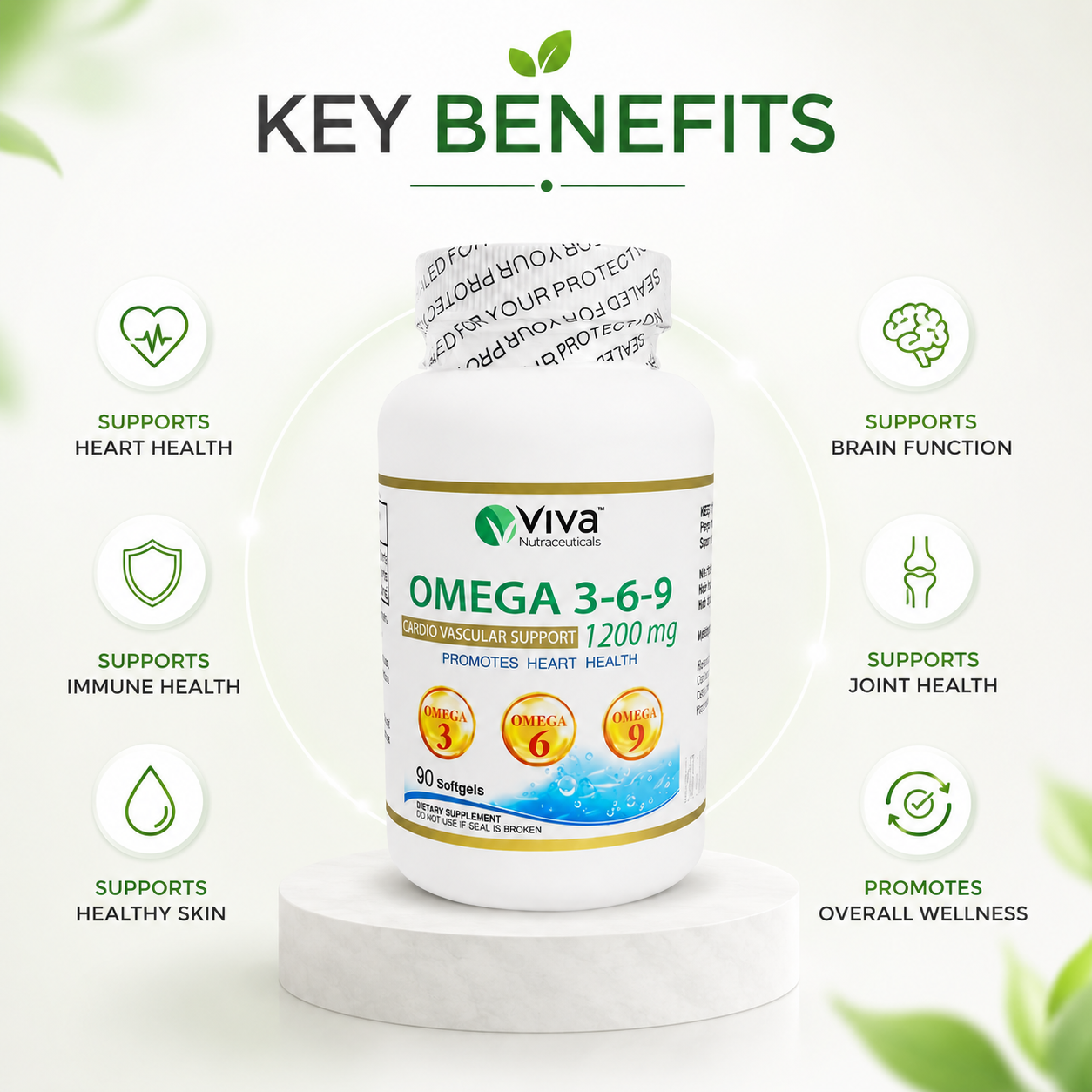 Viva Nutraceuticals Omega 3-6-9 Cardio Vascular Support 1200mg softgels for heart and overall wellness support