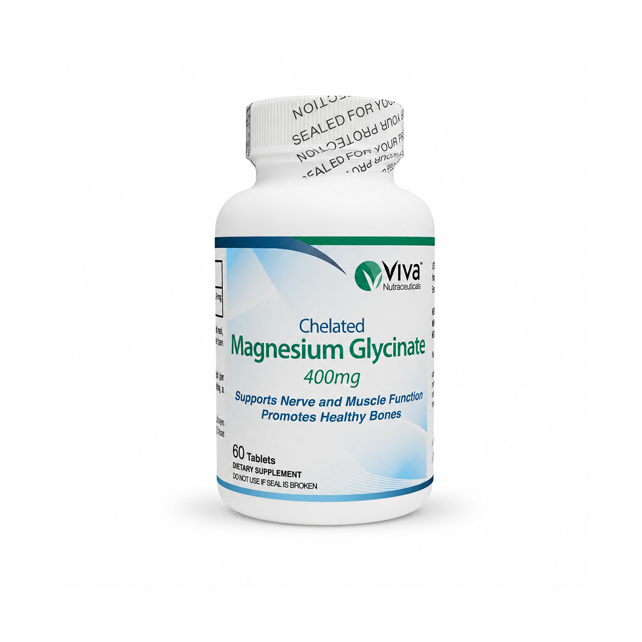 Viva Nutraceuticals Chelated Magnesium Glycinate 400mg dietary supplement tablets for muscle and nerve support 60 tablets