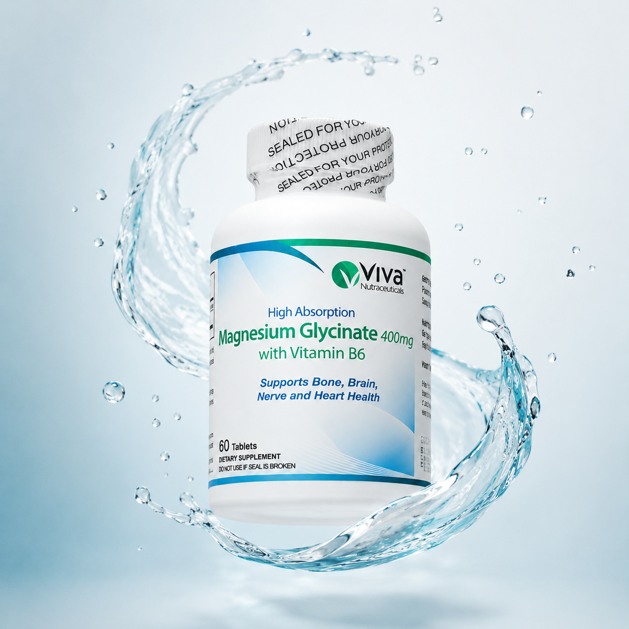 Viva Nutraceuticals Magnesium Glycinate 400mg with Vitamin B6 tablets supplement for muscle and nerve support 60 tablets