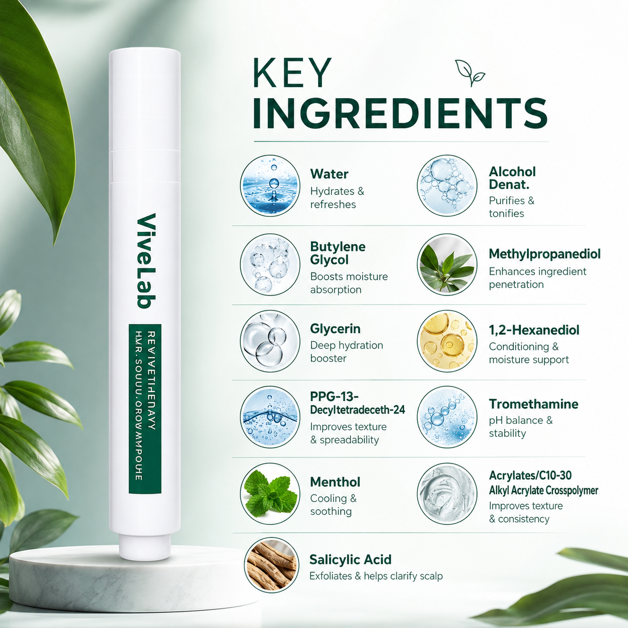 ViveLab Revive Therapy Hair Scalp & Brow Ampoule 15ml hair growth scalp ampoule supporting stronger roots and fuller brows