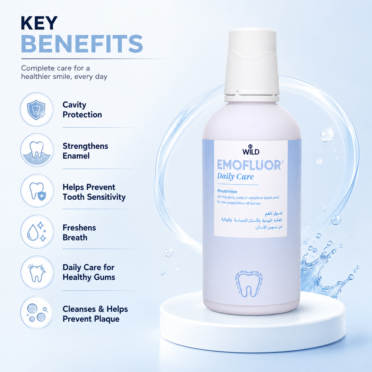 WILD EMOFLUOR Daily Care Mouthrinse 500ml for sensitive teeth and cavity protection