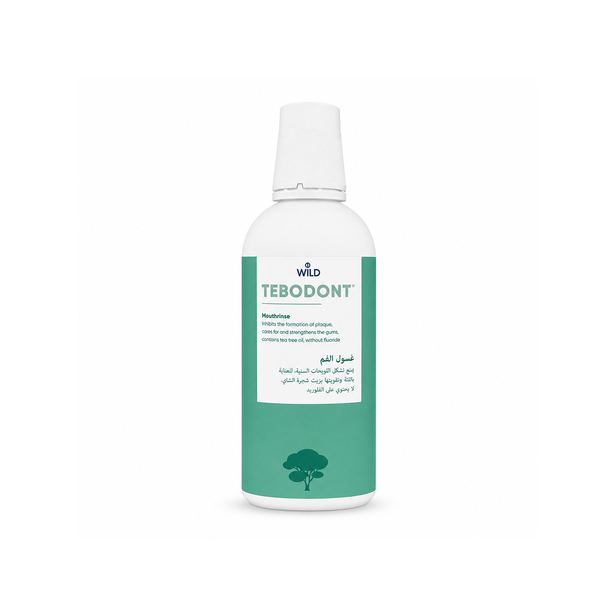 WILD TEBODONT Mouthrinse 500ml fluoride-free oral rinse for plaque control and gum care with tea tree oil