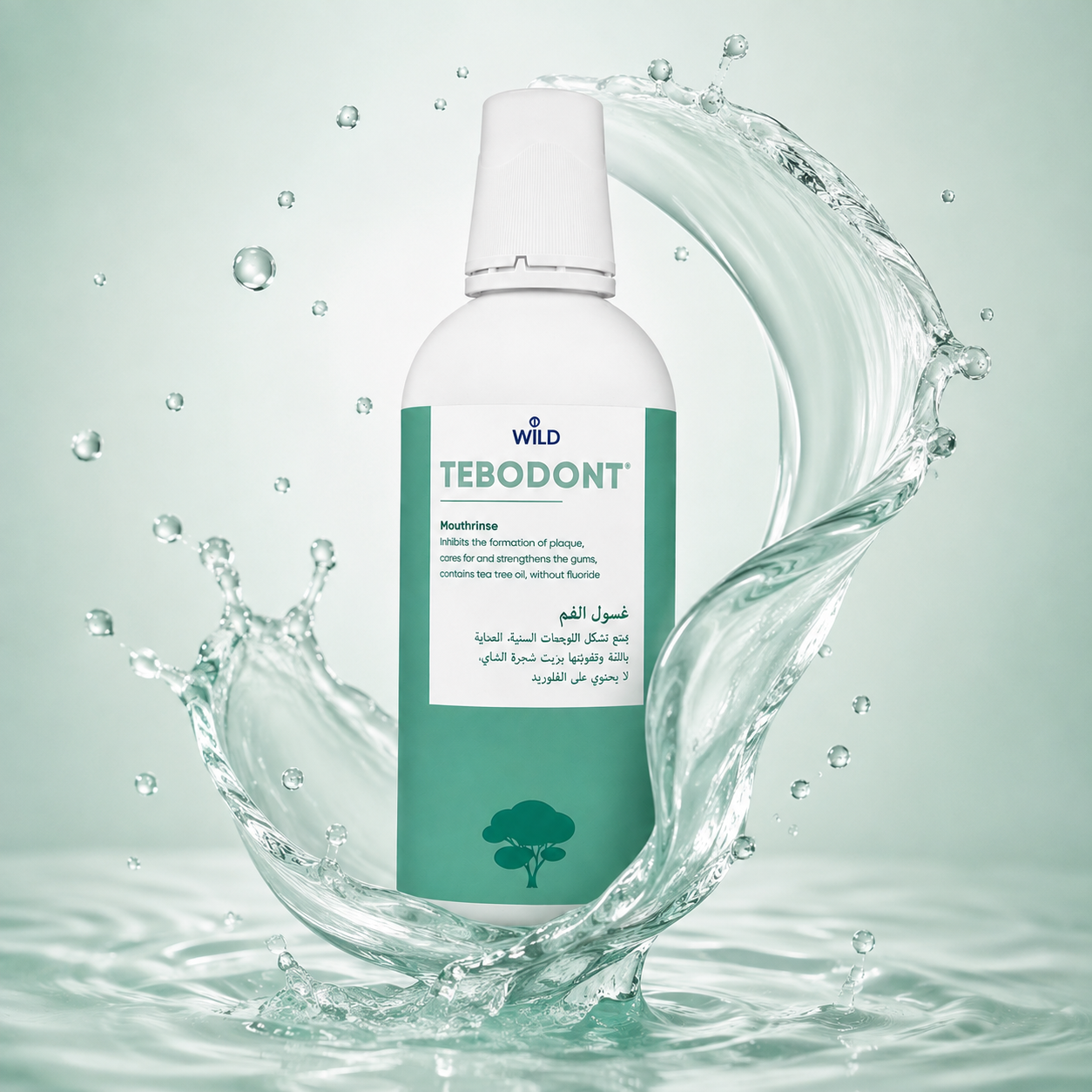 WILD TEBODONT Mouthrinse 500ml fluoride-free oral rinse for plaque control and gum care with tea tree oil