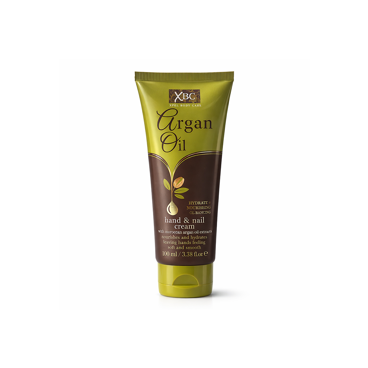 XBC Argan Oil Hand & Nail Cream 100ml tube for dry skin hydration and cuticle care displayed upright