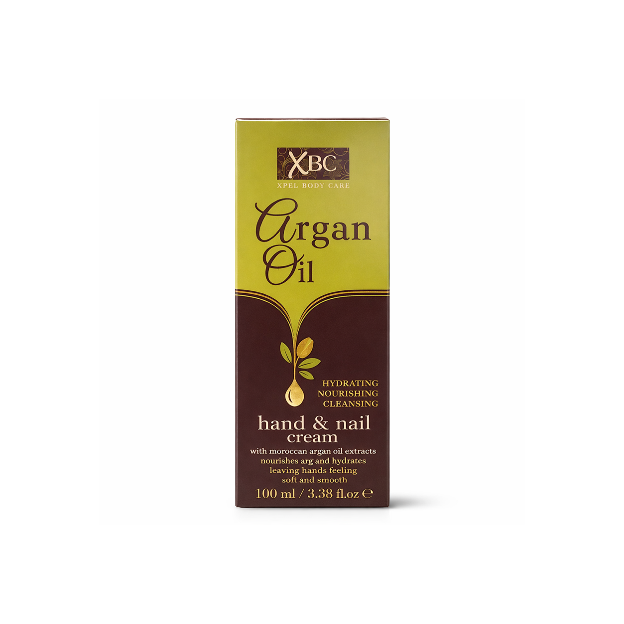XBC Argan Oil Hand & Nail Cream 100ml tube for dry skin hydration and cuticle care displayed upright