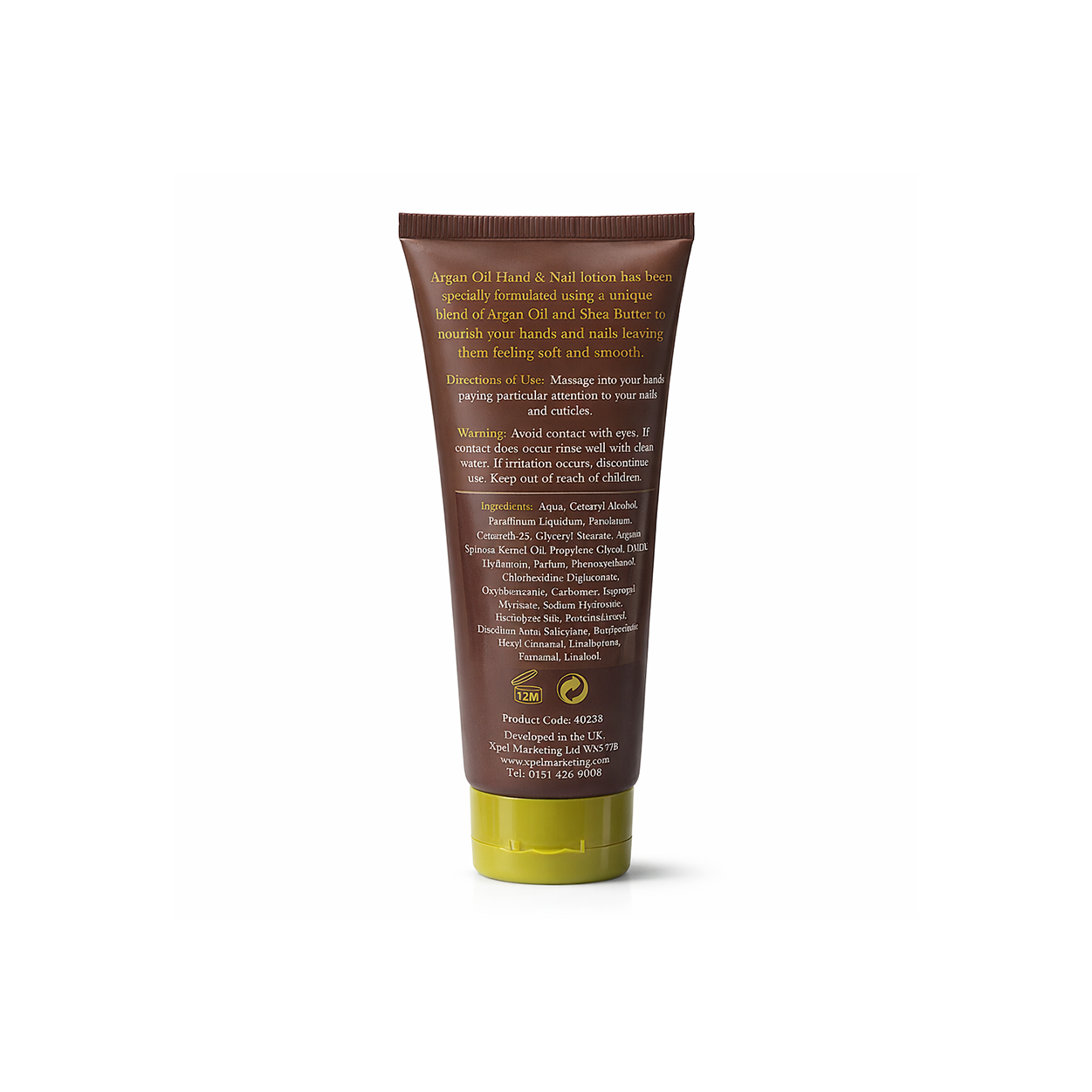 XBC Argan Oil Hand & Nail Cream 100ml tube for dry skin hydration and cuticle care displayed upright