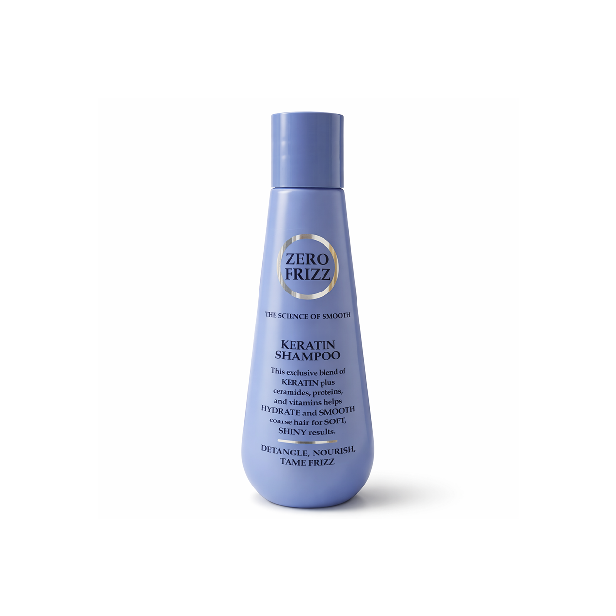Zero Frizz Keratin Shampoo 355ml anti-frizz shampoo bottle for smoothing and hydrating dry, frizzy hair