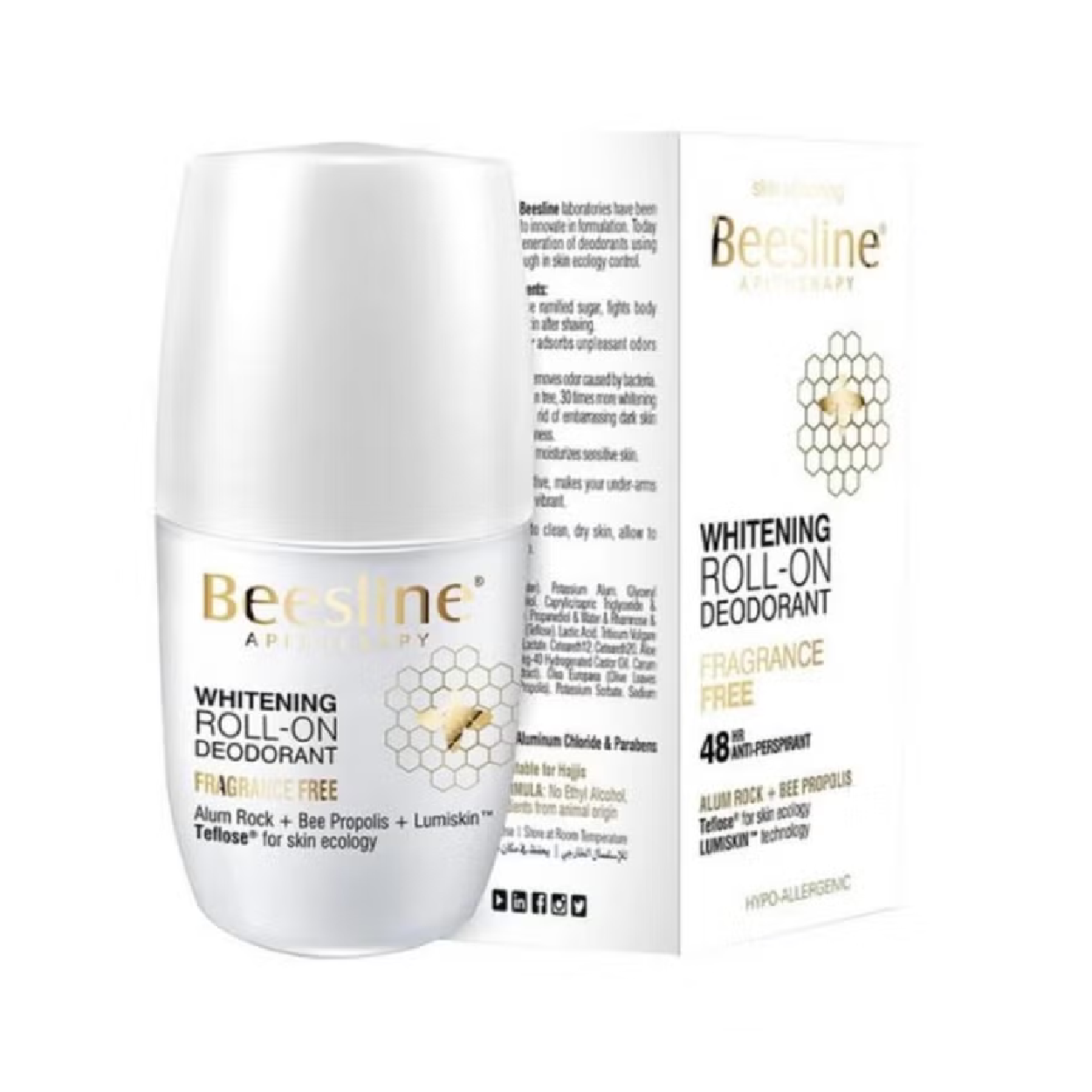 Beesline Whitening Roll-On Deo Fragrance Free+4In1 Clnser Free