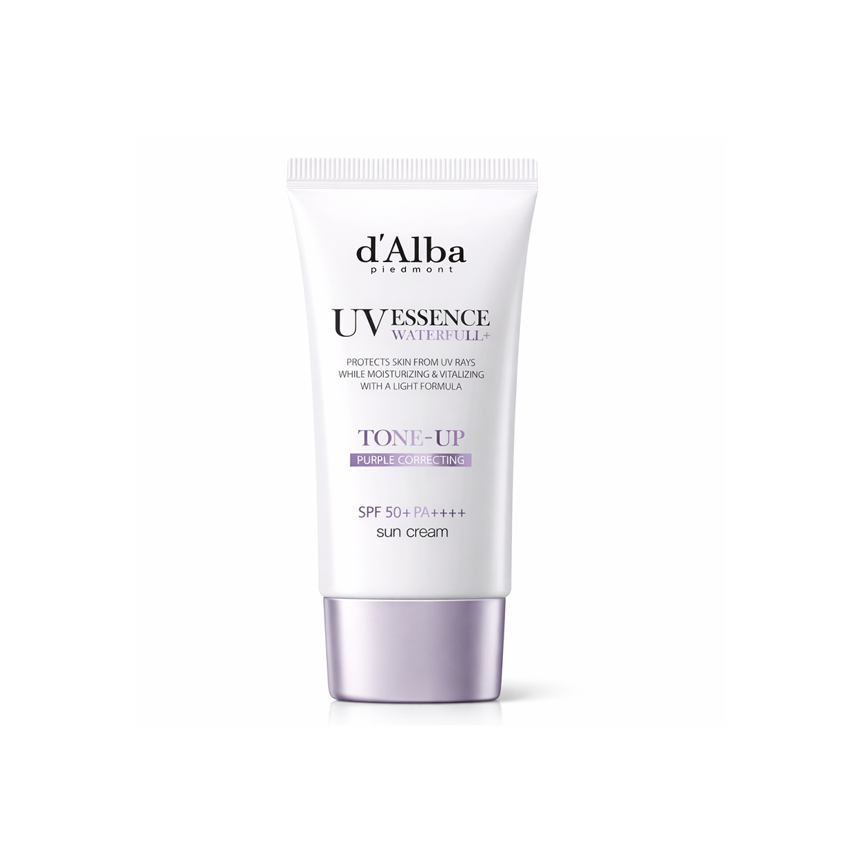d’Alba Piedmont UV Essence Waterfull+ Tone-Up Purple Correcting Sun Cream SPF50+ PA++++ 50ml brightening sunscreen for UV protection