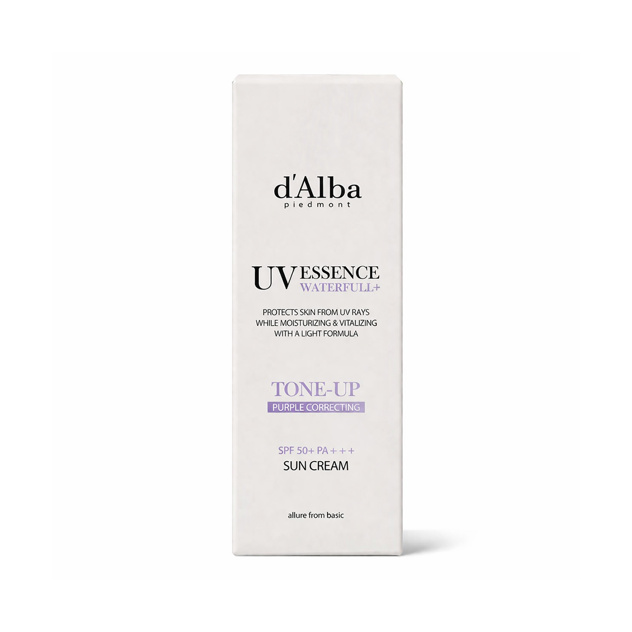 d’Alba Piedmont UV Essence Waterfull+ Tone-Up Purple Correcting Sun Cream SPF50+ PA++++ 50ml brightening sunscreen for UV protection