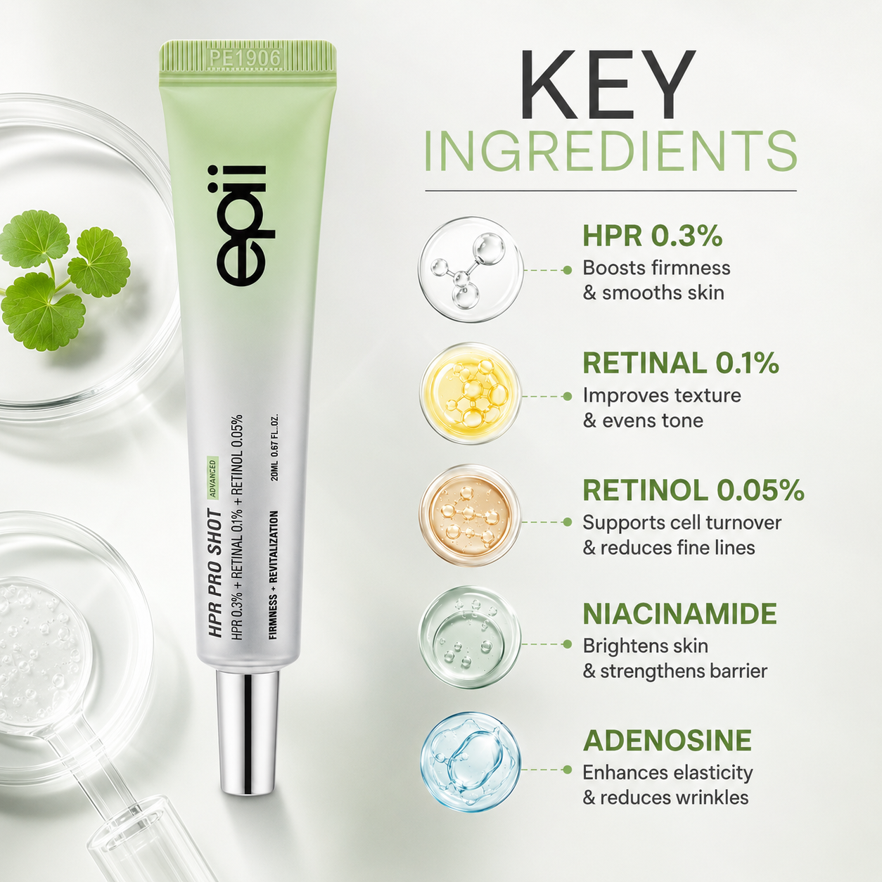 epii HPR PRO SHOT Advanced retinoid serum 20ml for firmer, smoother-looking skin and refined texture