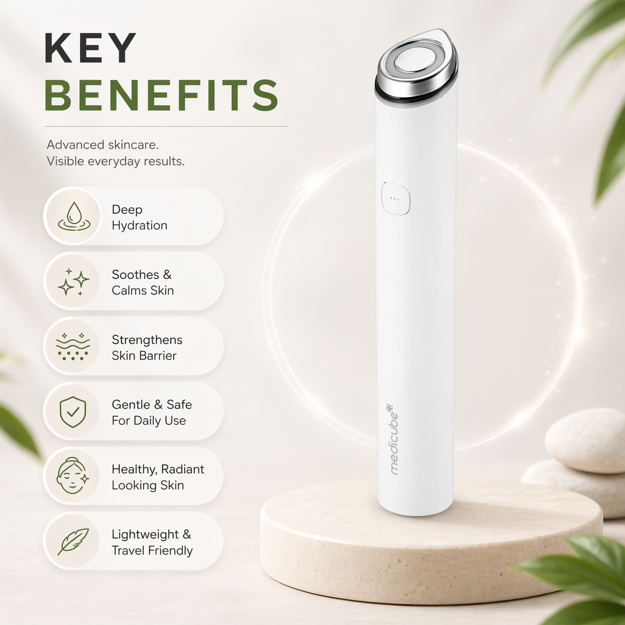 medicube AGE-R Booster Pro Mini facial skincare device for skin firming and glow enhancement, compact portable design