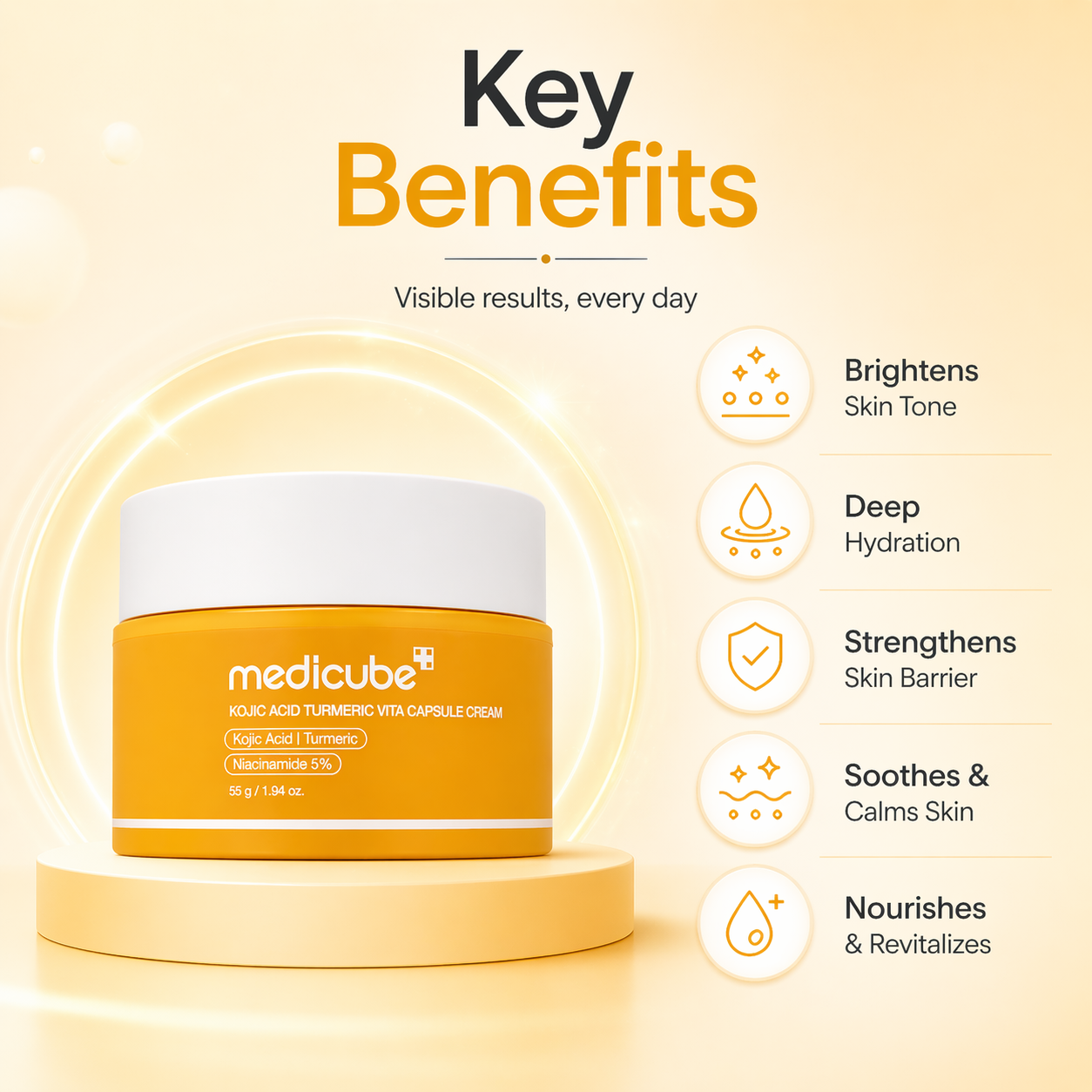 medicube Kojic Acid Turmeric Vita Capsule Cream 55g brightening face cream for dark spots and uneven skin tone