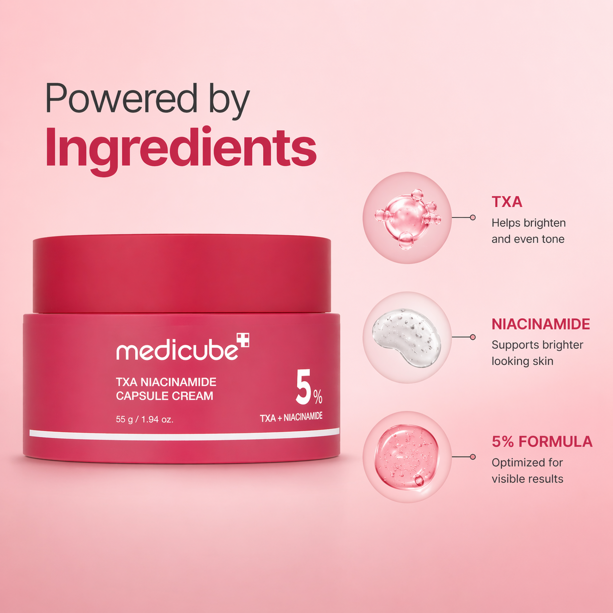 medicube TXA Niacinamide Capsule Cream 55g brightening face cream for dark spots and uneven skin tone